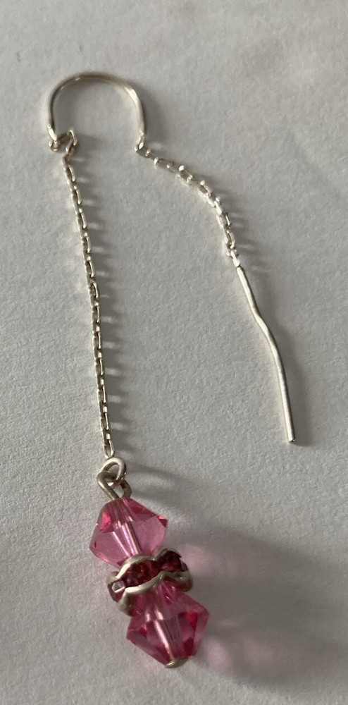 Vintage Long Pink Gem Dangle Earrings With Back Dangle