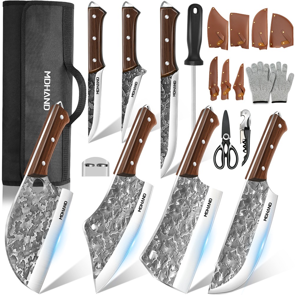 14PCS Handmade HAND FORGED DAMASCUS STEEL CHEF KNIFE Set Kitchen Knives Butcher