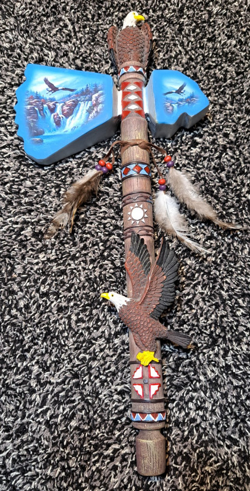 Native American Ceramic Tomahawk - Indian Eagle Decorative Wall Hanging, 15"