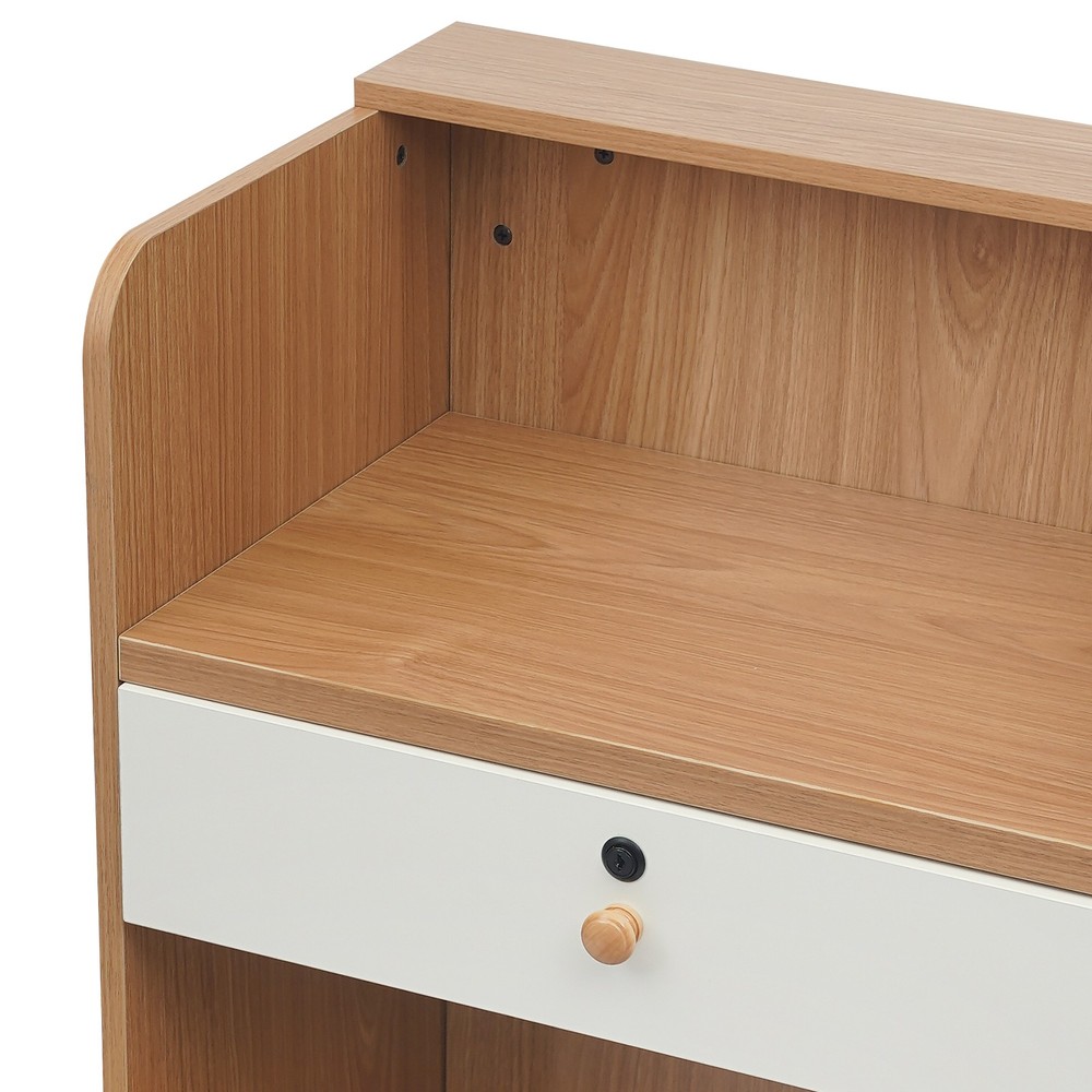 Reception Desk with LED Light Checkout Counter Table w/ Storage Drawer Store Use