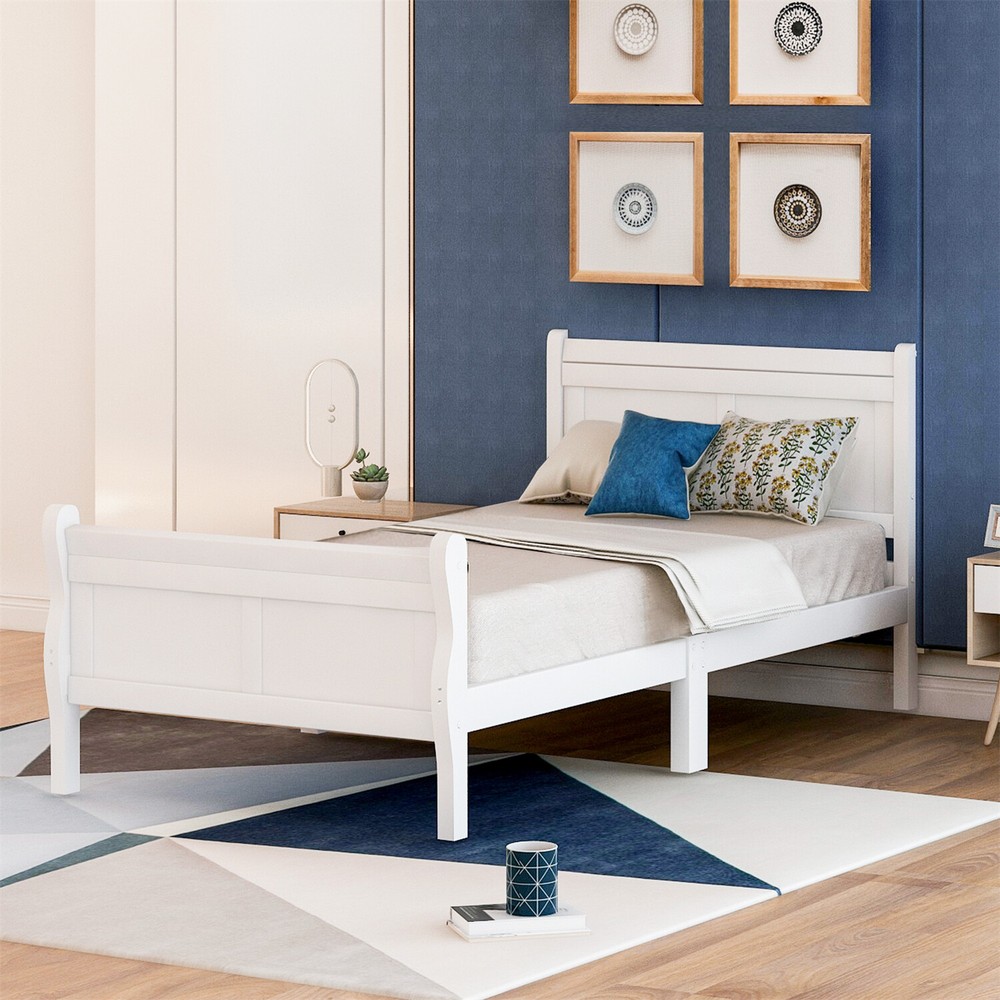 Twin Size Bed Frame Wood Platform Bed Frame w/ Headboard and Footboard US