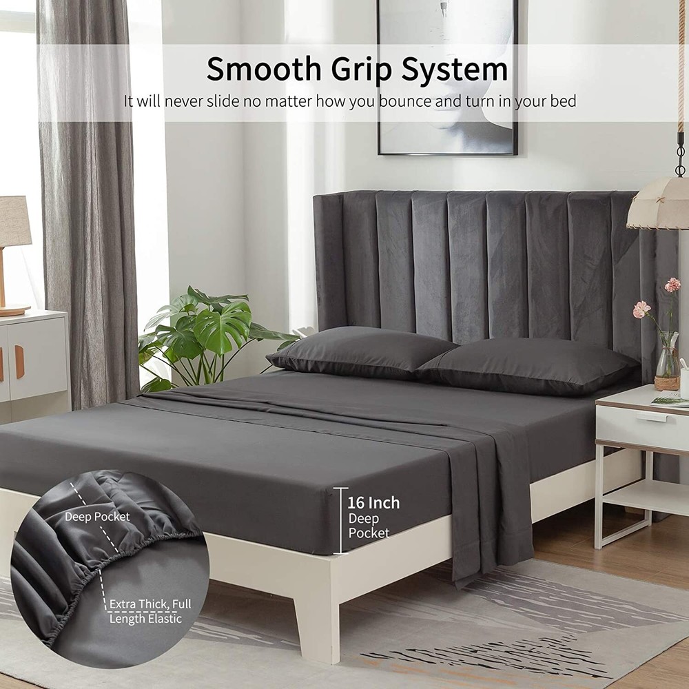 Luxury Queen Bed Sheets Set Grey Ultra Soft 4 Pieces Bedding Microfiber