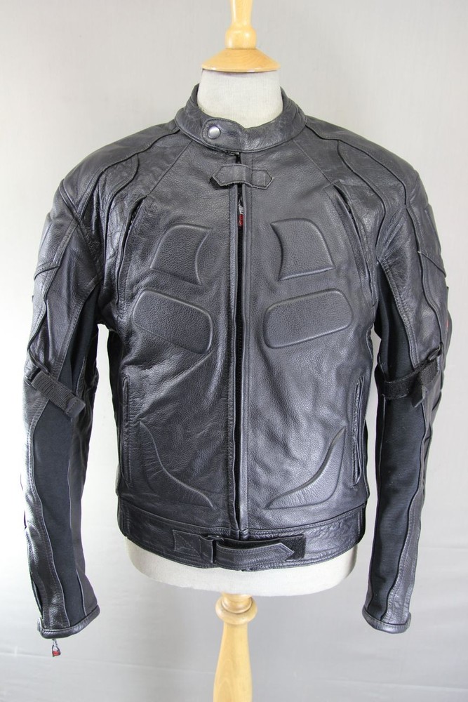 MAX MPH BLACK LEATHER BIKER JACKET WITH BACK, SHOULDER & ELBOW CE ARMOUR 40 INCH
