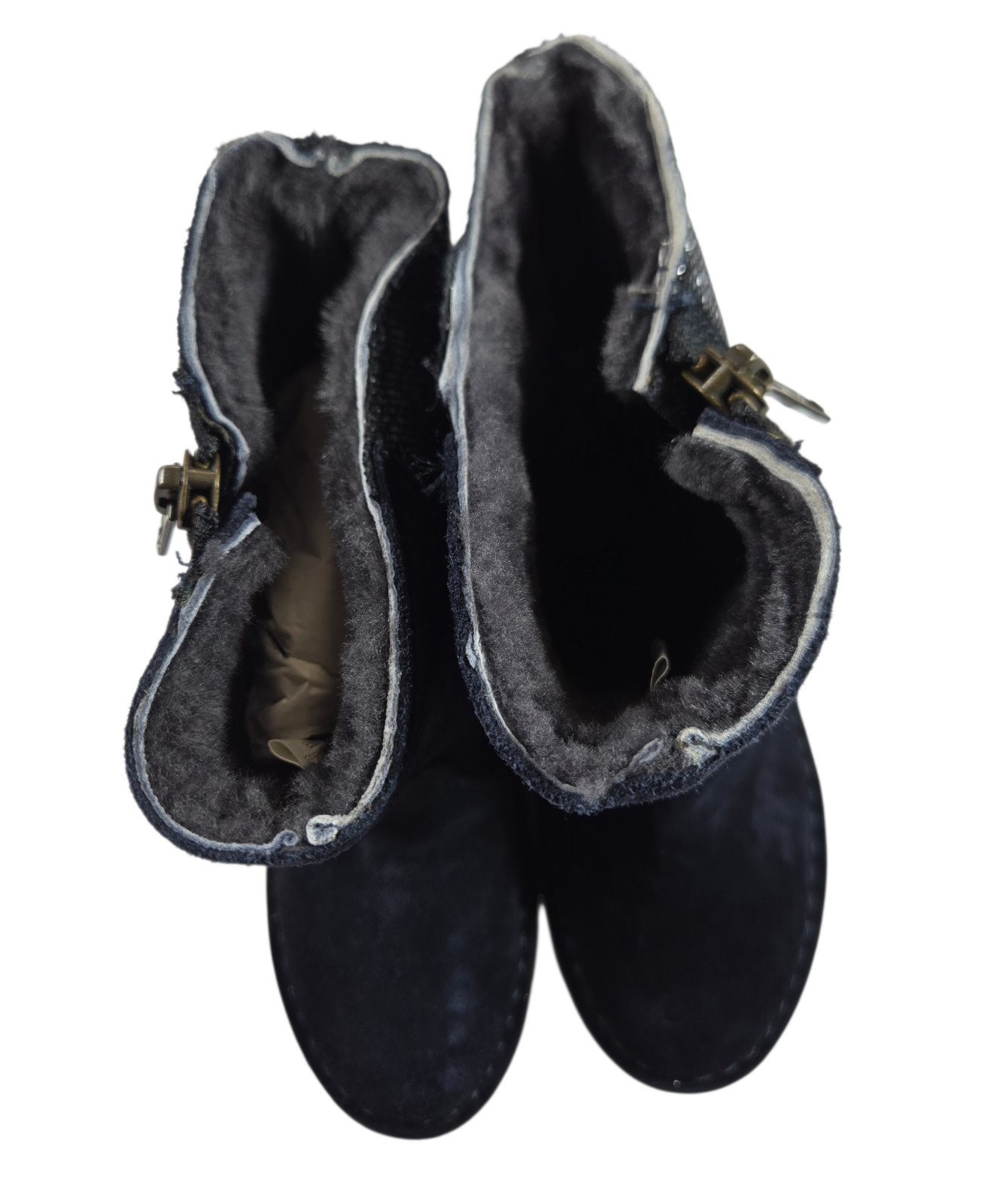 NEW Crew Cuts Girls 10 Lambskin Boots Navy Blue Glitter Crepe Sole HTF