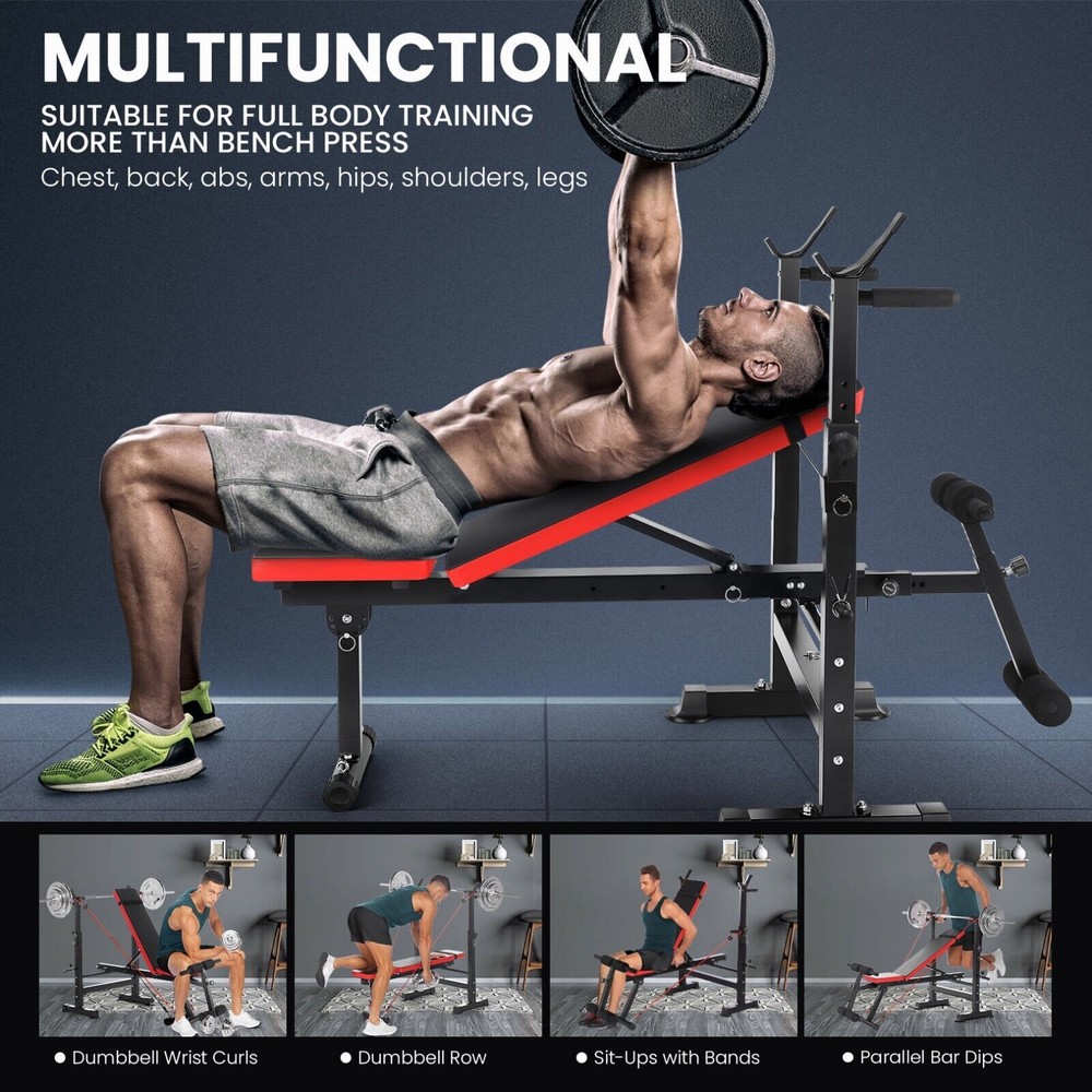 600lbs Adjustable Weight Bench Set w/Squat Barbell Rack Foldable Workout Bench⚡