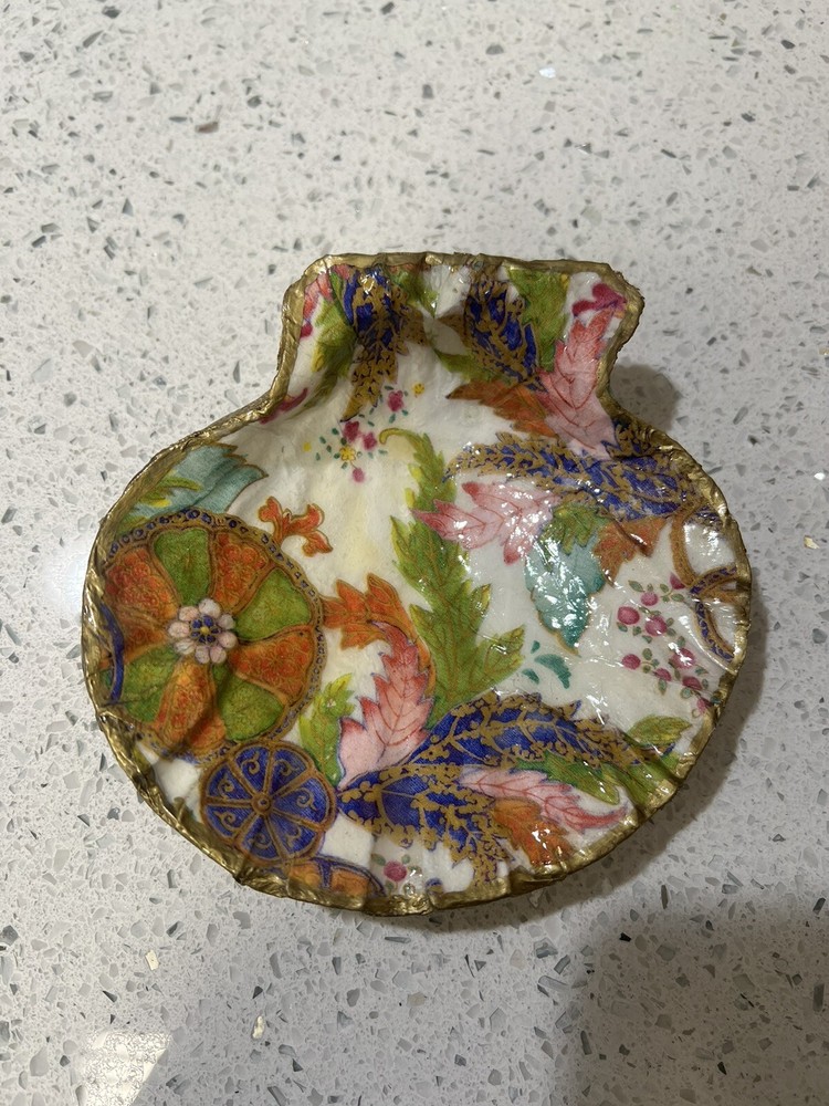 Scallop Shell Decoupage Handmade Trinket Ring Dish