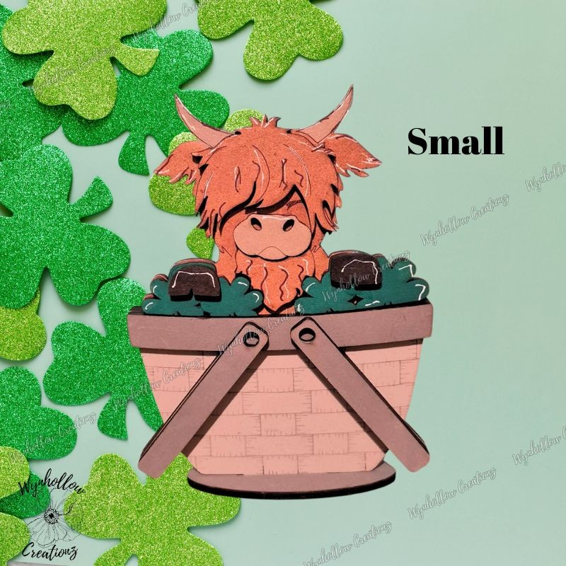 St. Patrick's Day Highland Cow Interchangeable Basket Insert
