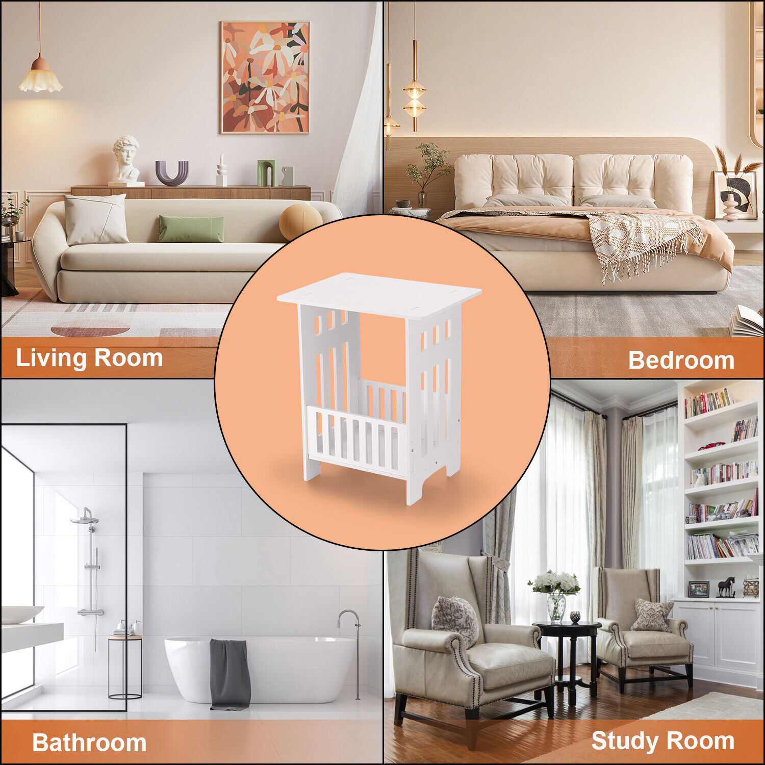 b Table End Stand Patio Nightstand Modern Table Bedroom White Home for Holder