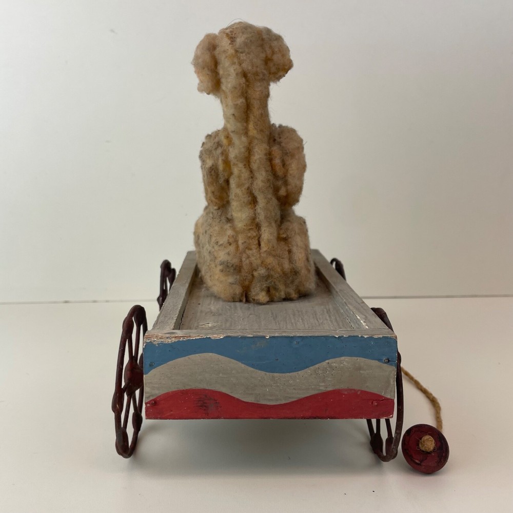 Antique Articulating Teddy Bear Driving Wagon Platform Pull Toy Americana