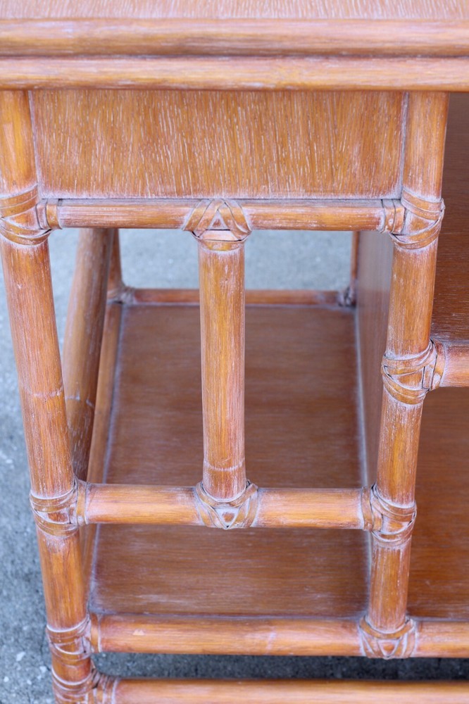 Authentic Marked McGuire Bamboo Rattan Rolling Sliding Adjustable Top Server MCM