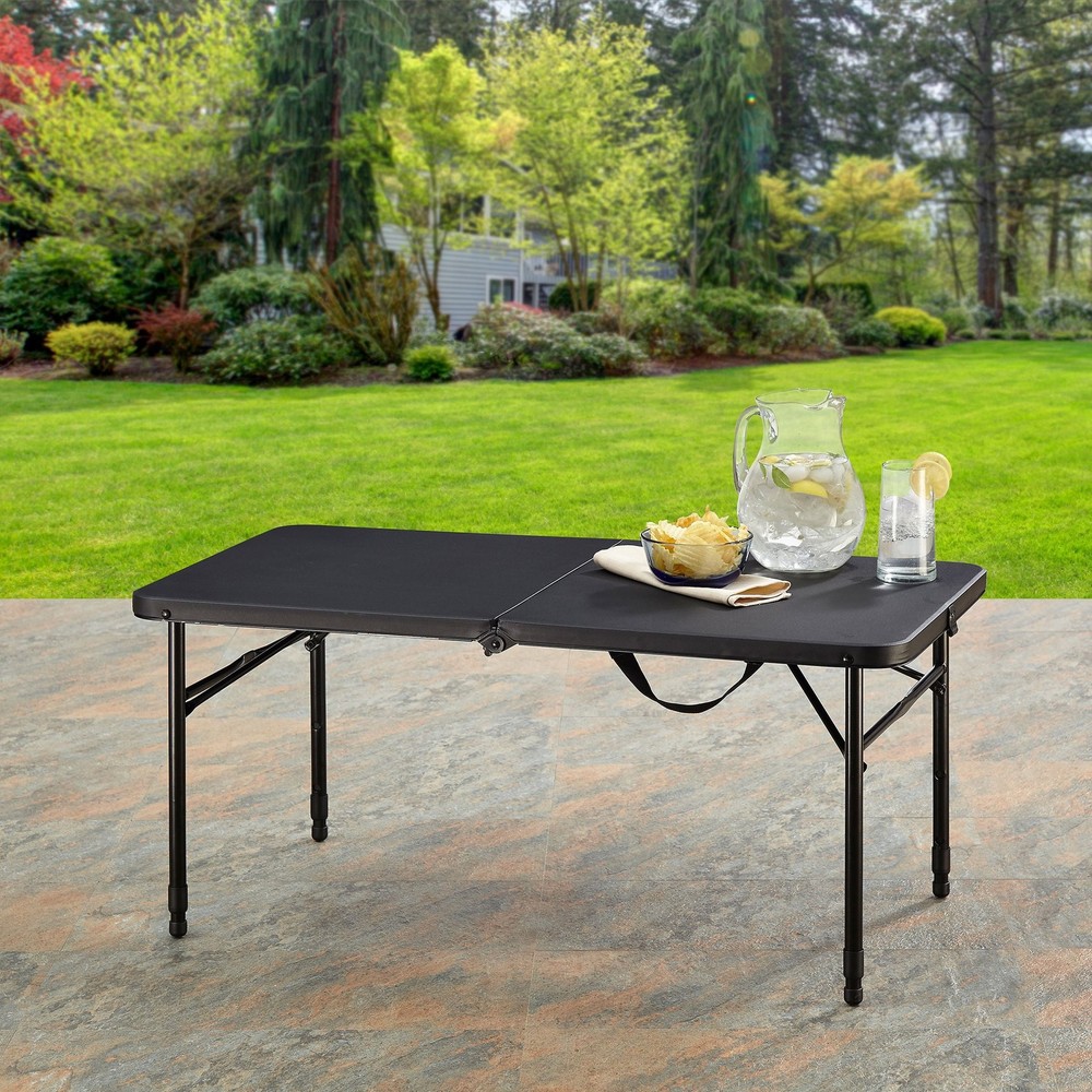 Mainstays 40" Plastic Adjustable Height Fold-in-Half Folding Table, Rich Black
