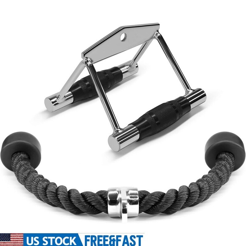 Tricep Press Down Cable Machine Attachment Set W/ Double D Row Handle Home Gym
