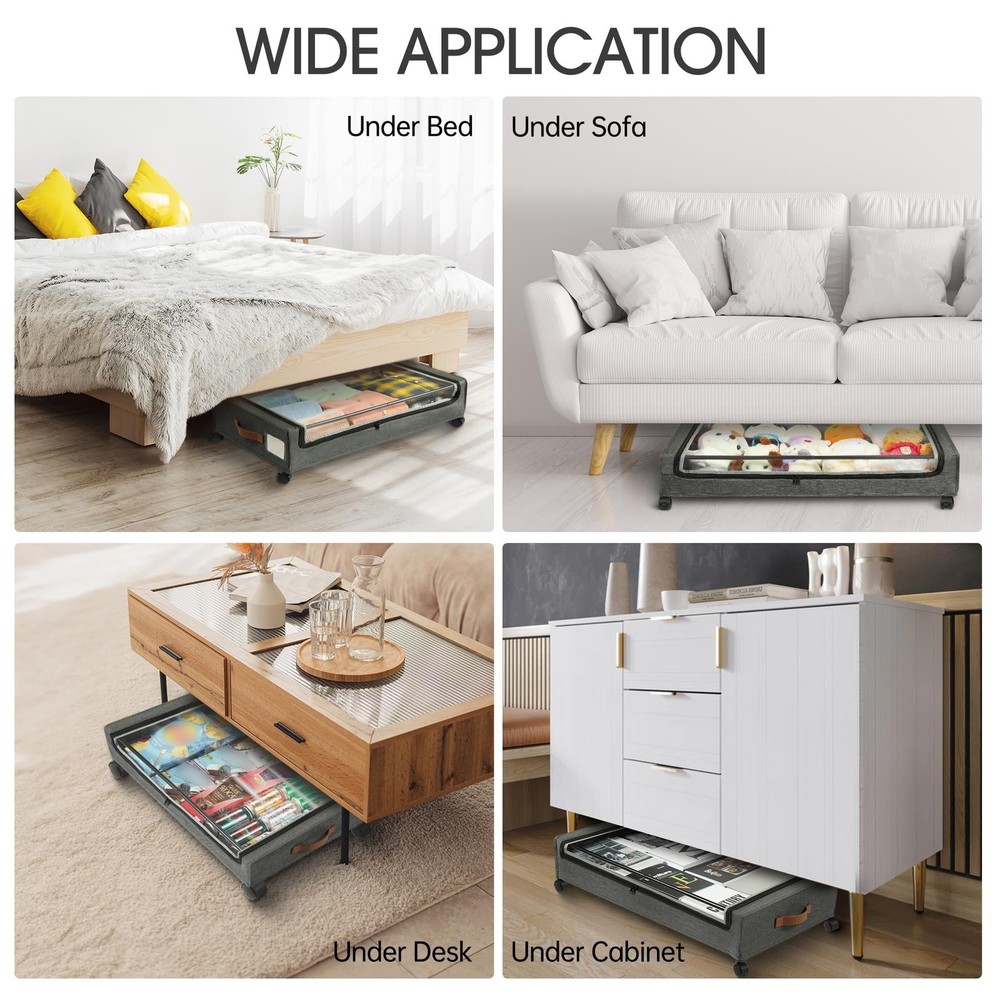 Under Bed Storage with Wheels, 2Pack Under Bed Storage Containers, Underbed S...