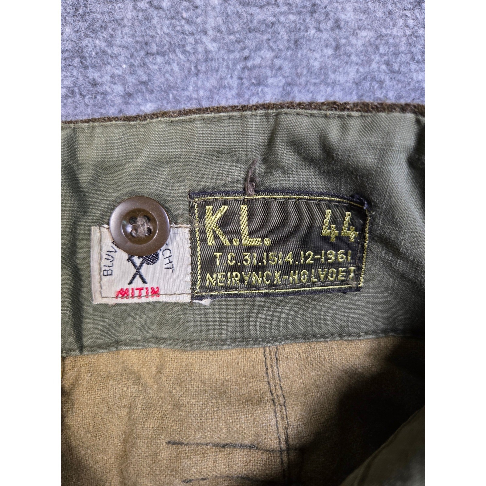 Vintage 1961 Bluvend Motecht Dutch Military Wool Pants Field Pants Brown 44