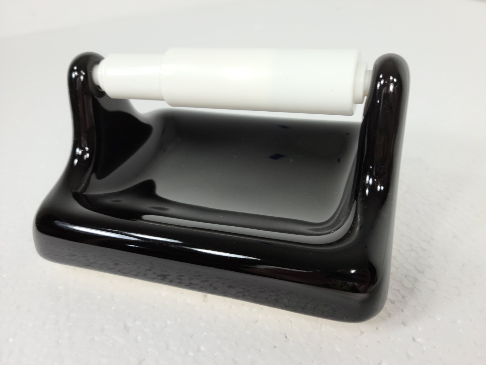 Black Ceramic TP Holder Toilet Paper Porcelain Mid Century Modern Vintage Retro