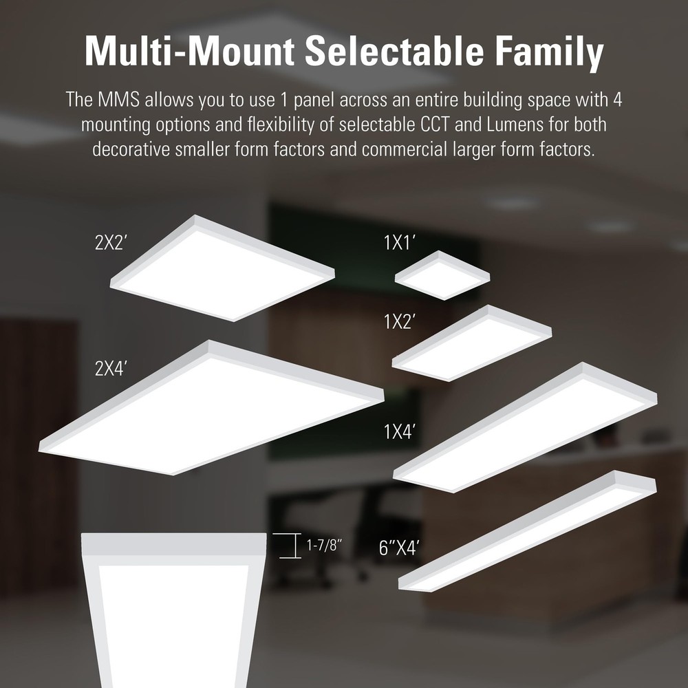 MMS Multi-Mount 1x4 Panel Ceiling Light with 3 CCT and Lumen Select, 0-10V Di...