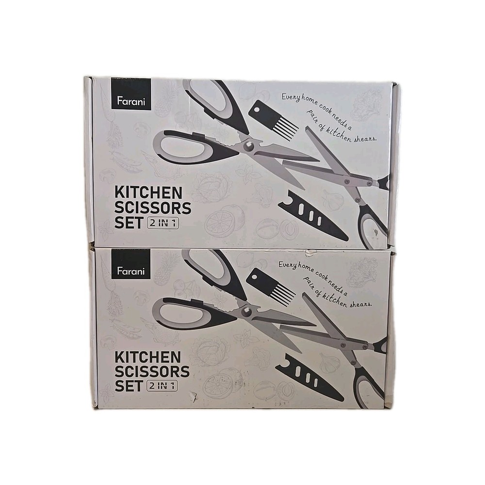 4 Pair (2 Boxes) Kitchen Scissors Set + Cover Herb Multipurpose Chopping Shears