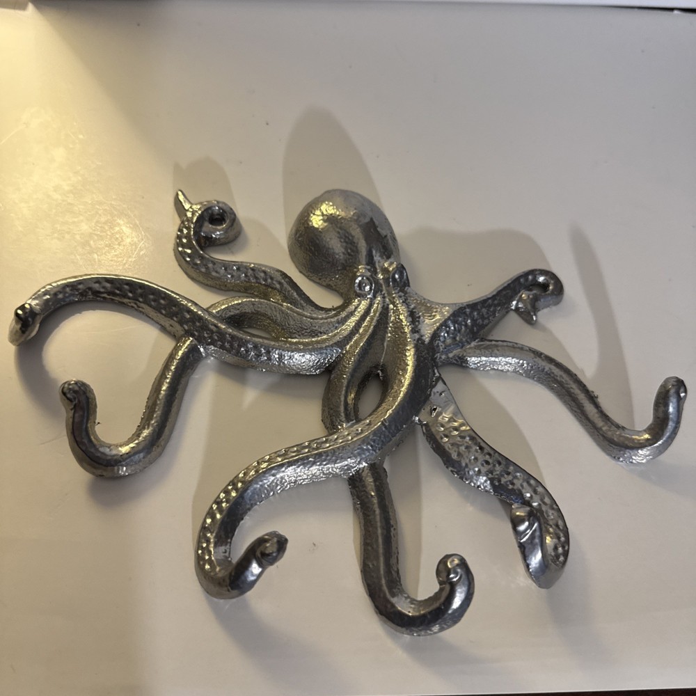 Heavy Cast Iron Silver ColorOctopus Coat Hook Key Rack towel hook Nautical Decor