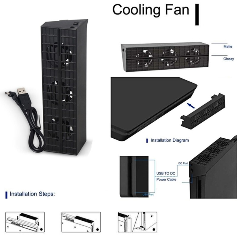 External Cooler Auto Temperature Control 3-Fan Cooling Fan for Slim Console