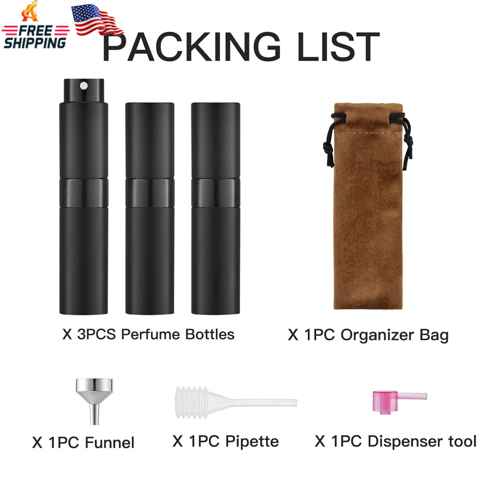 LISAPACK 8ML Atomizer Perfume Spray Bottle for Travel (3 PCS) Empty Cologne Disp