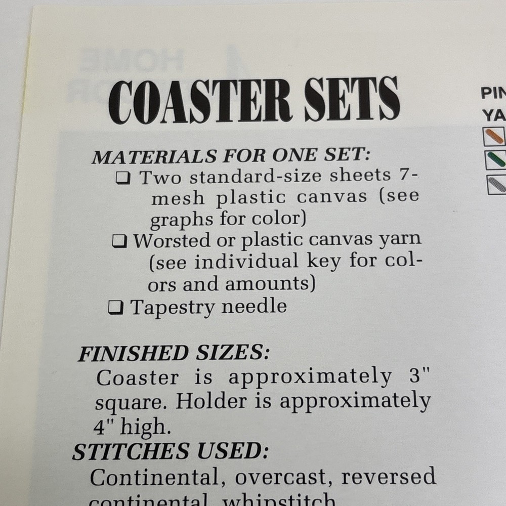 Coaster Sets Rose & Pineapple Annie's Attic Plastic Canvas Pattern Page