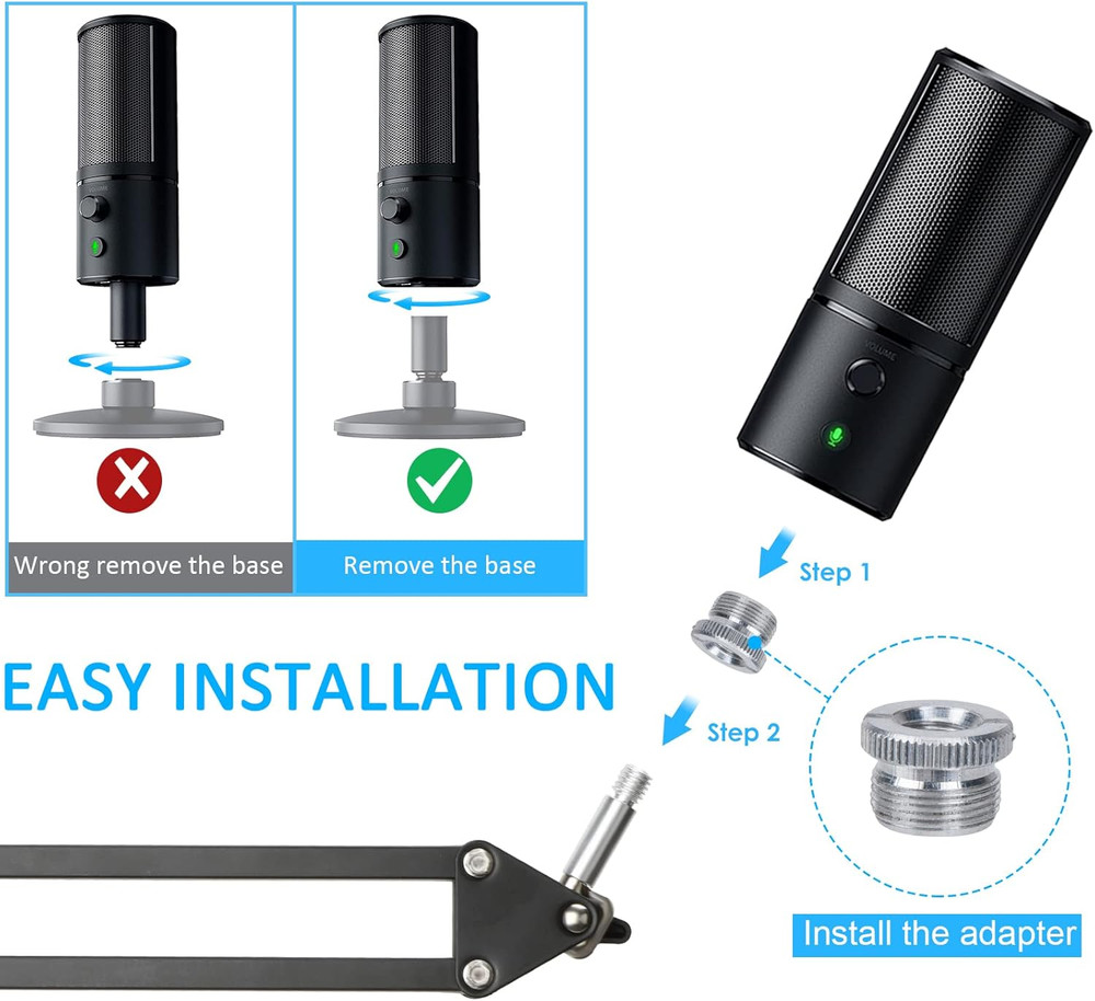 Adjustable Microphone Boom Arm with Pop Filter | Desk Clamp Mic Stand