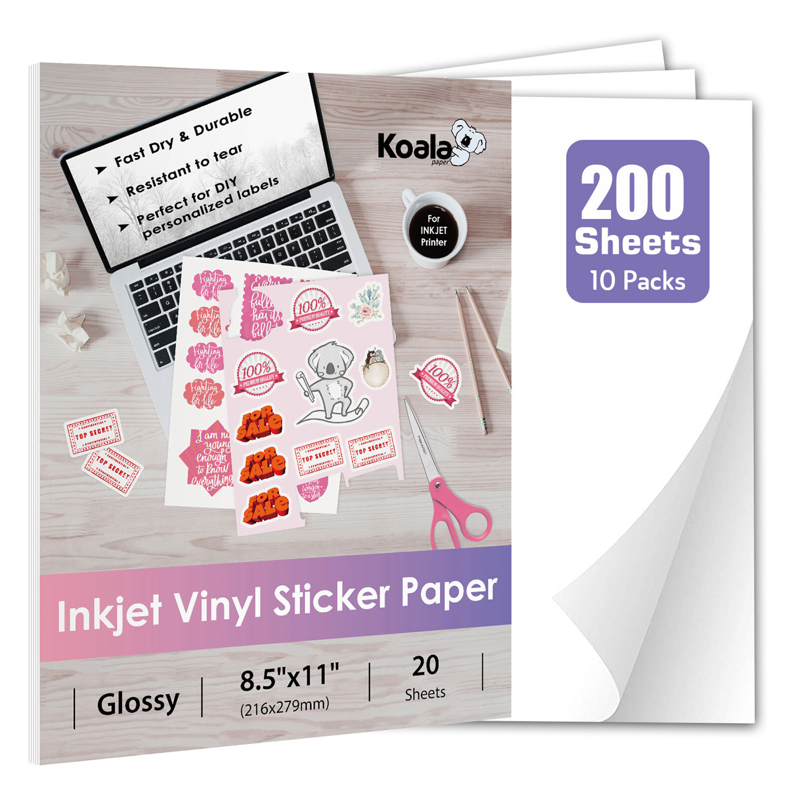 200 Bulk Koala Printable Vinyl Sticker Paper Glossy Waterproof for Inkjet Cutter