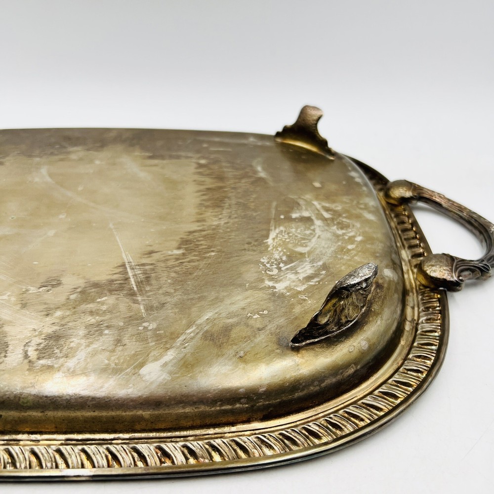 Ornate Silverplate Serving Tray 22x14 Rope Edge