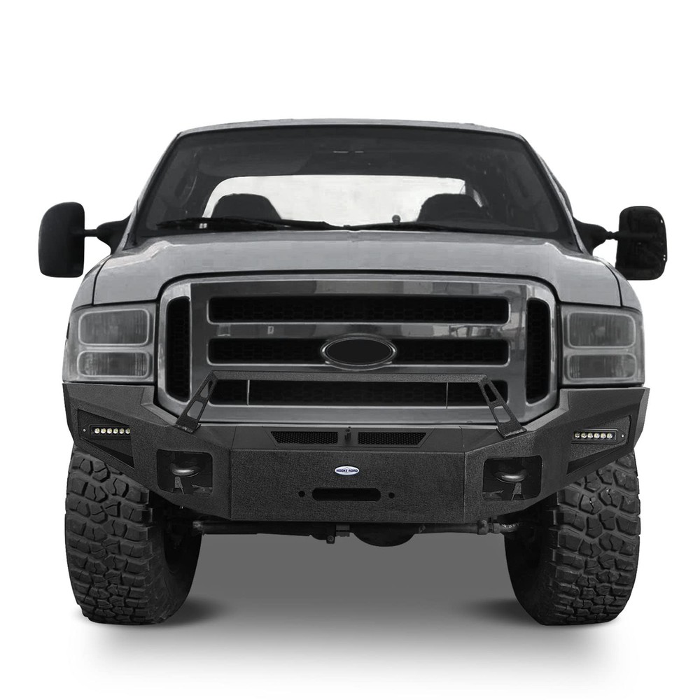F250 F350 Front Bumper Winch Plate LED Lights 2005-2007 Solid Steel Full Width