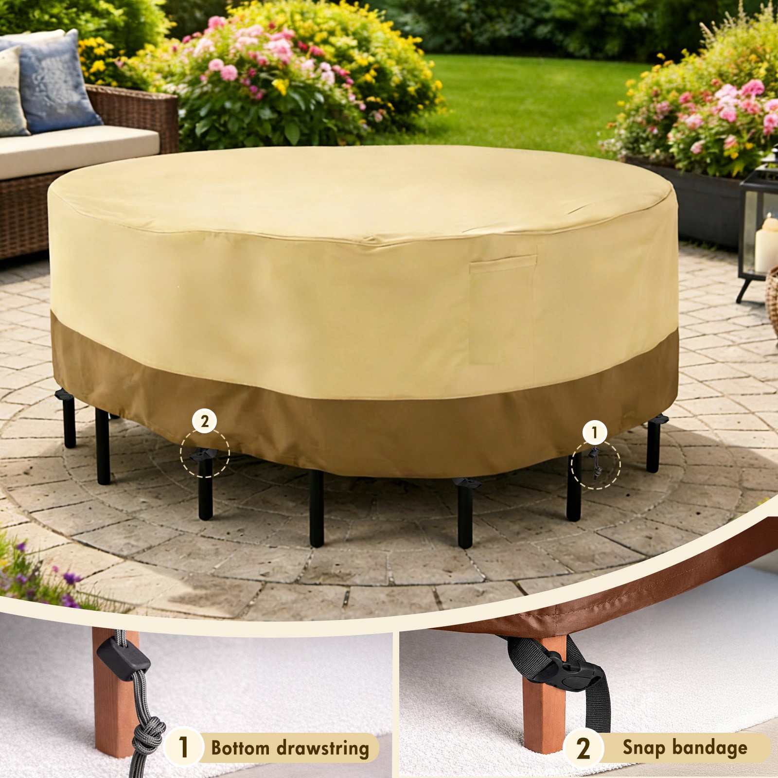 Outdoor Patio Round Furniture Cover Waterproof Windproof Table Chair Set Covers