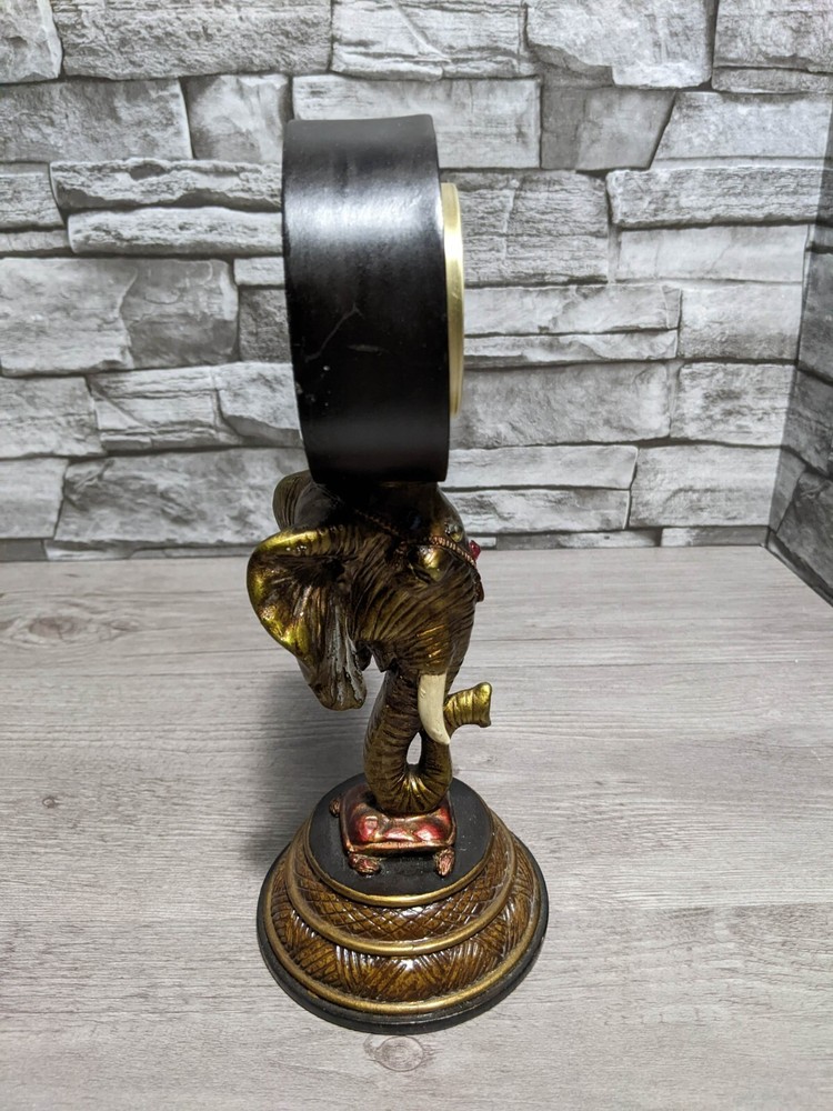 10" Elephant Bust Table Desk Mantel Clock Figurine Statue Decor