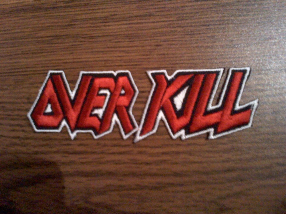OVER KILL,IRON ON RED WITH WHITE EDGE EMBROIDERED PACTH