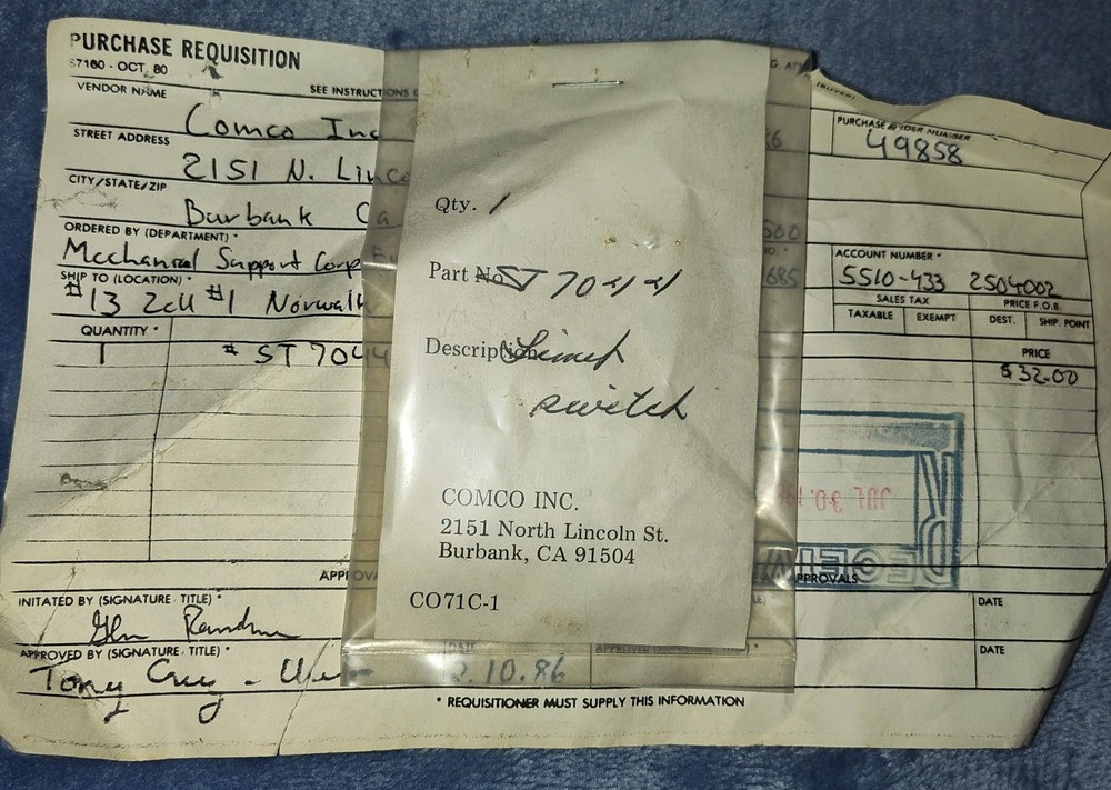 Comco Micro Abrasive Blaster   ST 7044 Micro Limit SwItch NOS New Old Stock