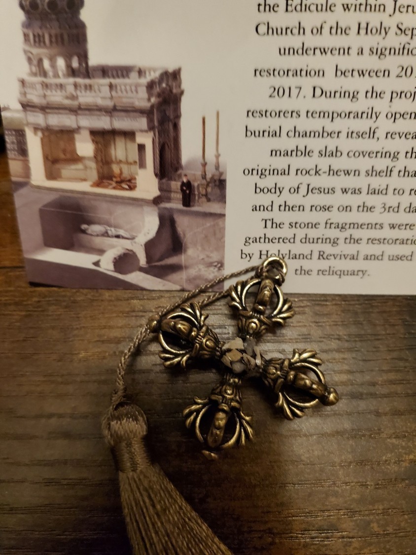 Tomb of Jesus Prayer Medallion with Stone From Tomb of Jesus Holy Sepulchre