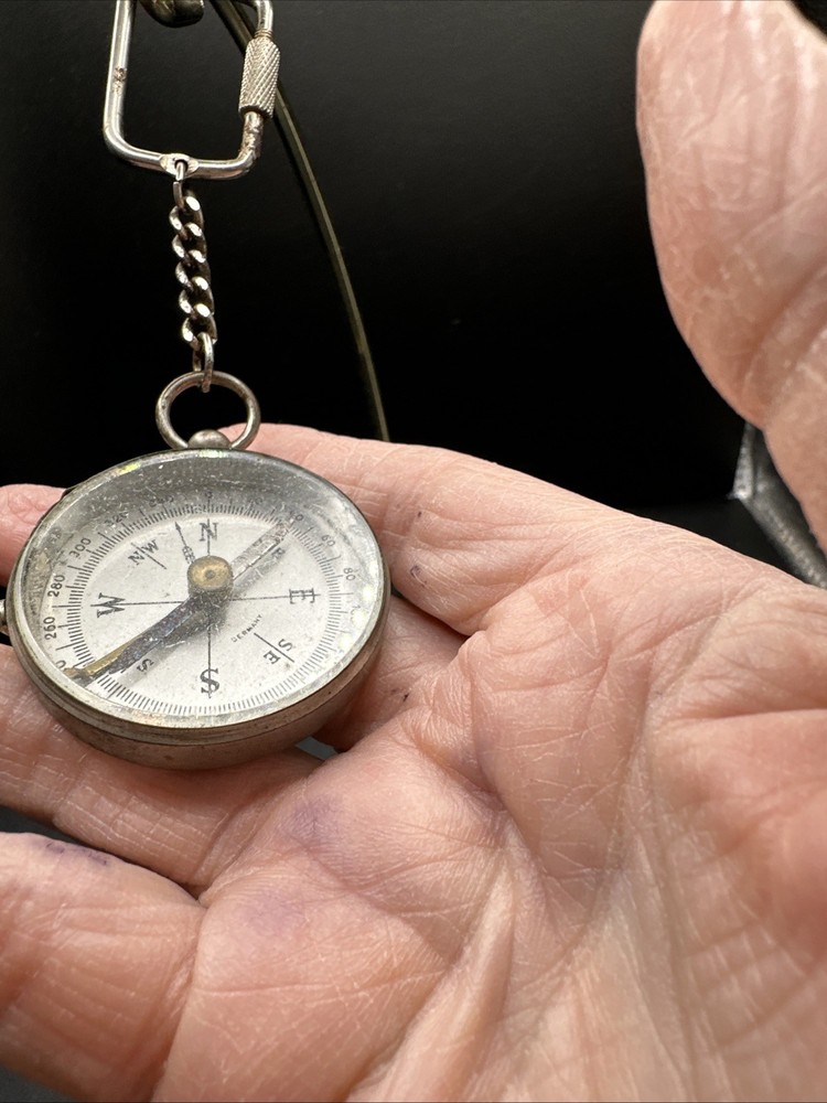 Antique German Silvertone Compass Key Chain