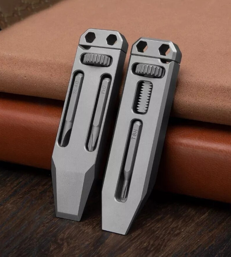 EDC Titanium Multi Tools Adjustable Wrench Pocket Pry Bar Crowbar with Bits USA