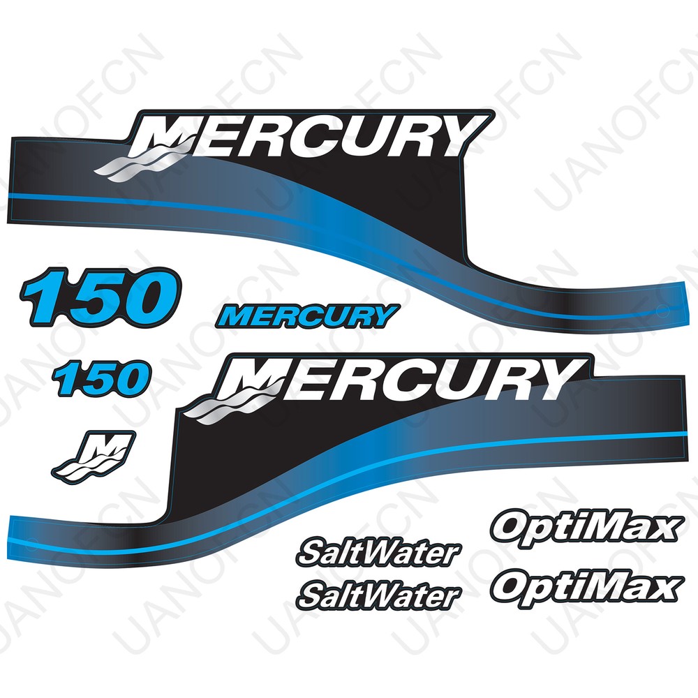 Mercury 150 HP OptiMax SaltWater Outboard Engine Blue Decals Sticker Set