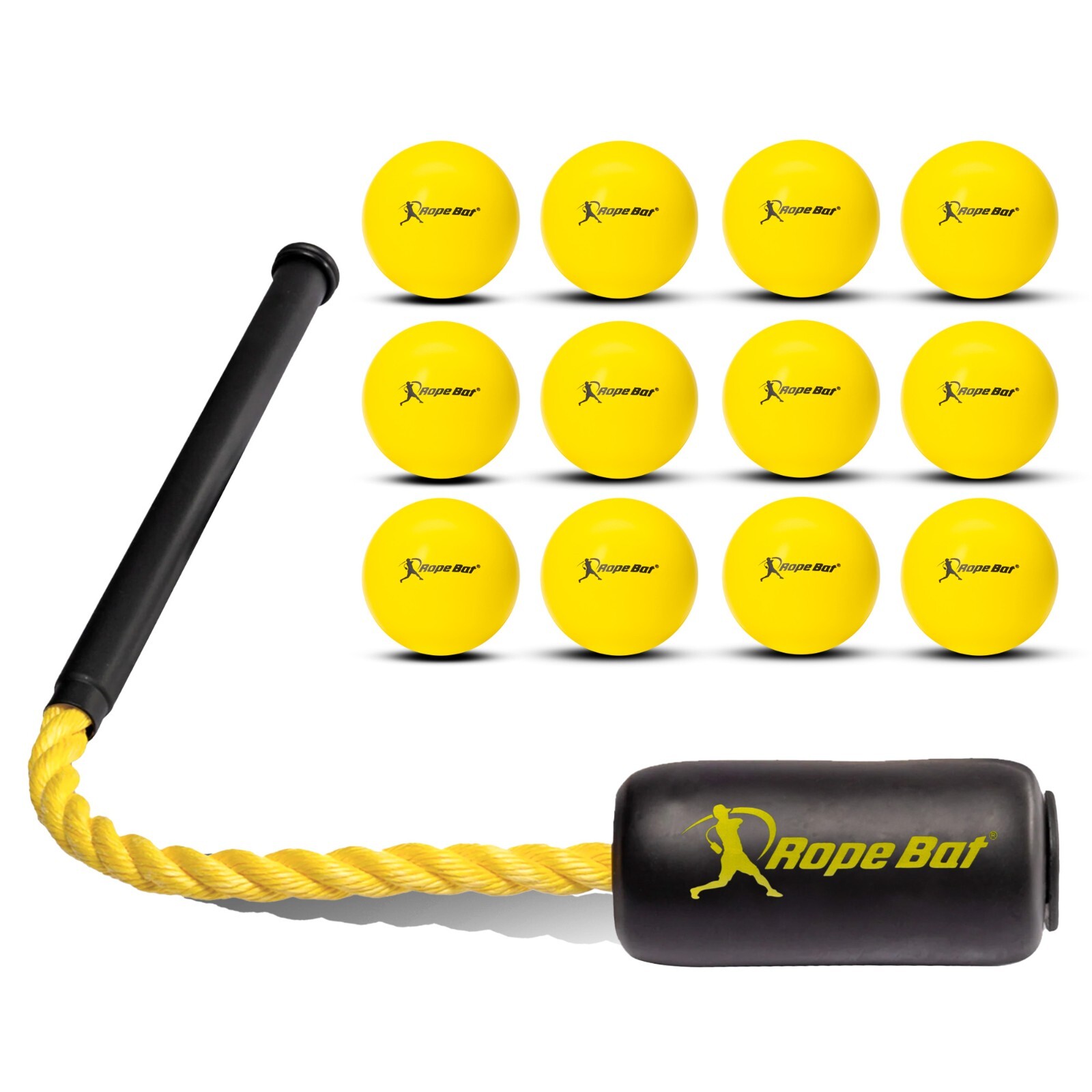 The Rope Bat - Baseball / Softball Swing Trainer w/ 12 Training Balls & Tote Bag