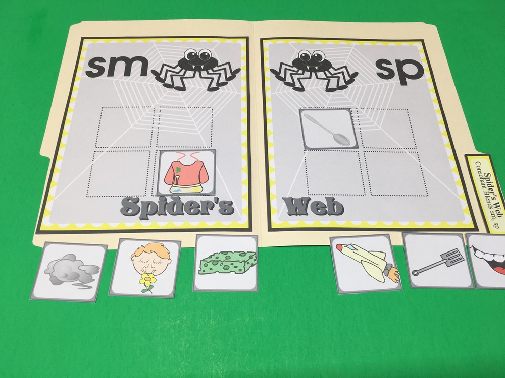 Spiders Web - Phonics Sm / Sp - DIY File Folder game - Printed / Uncut