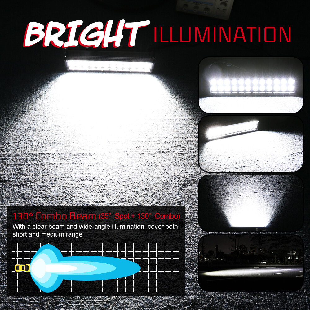 FOR Polaris Ranger XP 1000/1000 Crew 12" LED Light Bar Combo+ Rock Switch Wiring