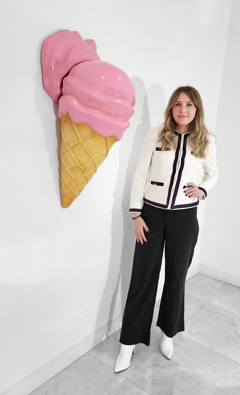 Pink Ice Cream Cone Hanging Statue Melted Strawberry Statue Wall Hanging 3FT