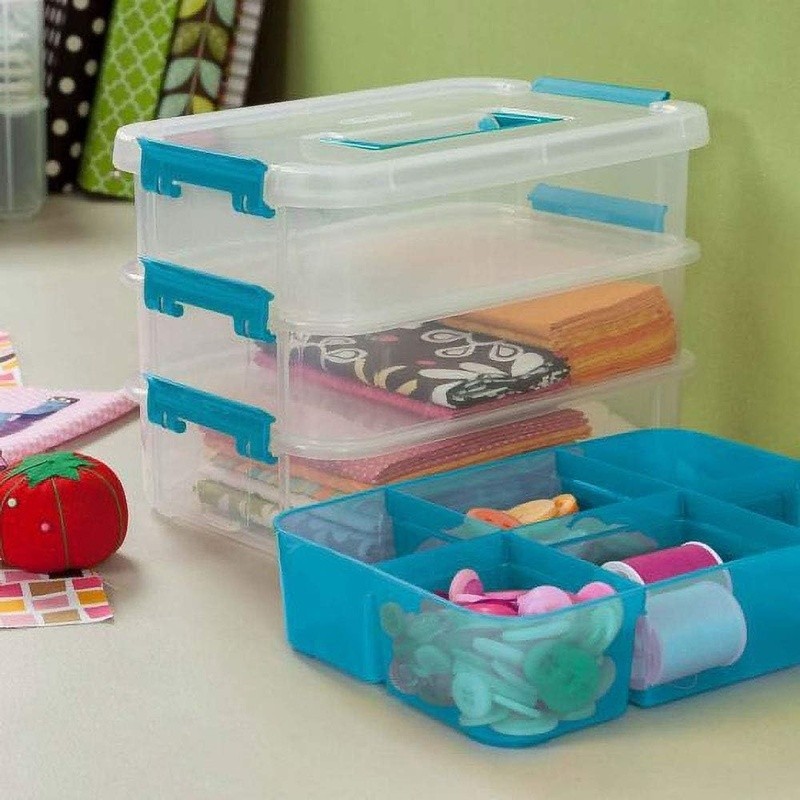 Stackable Rectangular Plastic Storage Box Ideal Sewing Art Office Supplies New