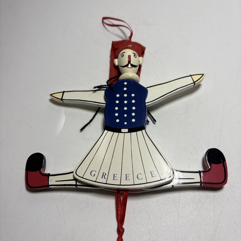 Vintage Wood Pull String Toy Puppet From Greece Ornament