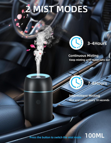 Car Diffuser for Essential Oils Portable Mini Ultrasonic Mist Black