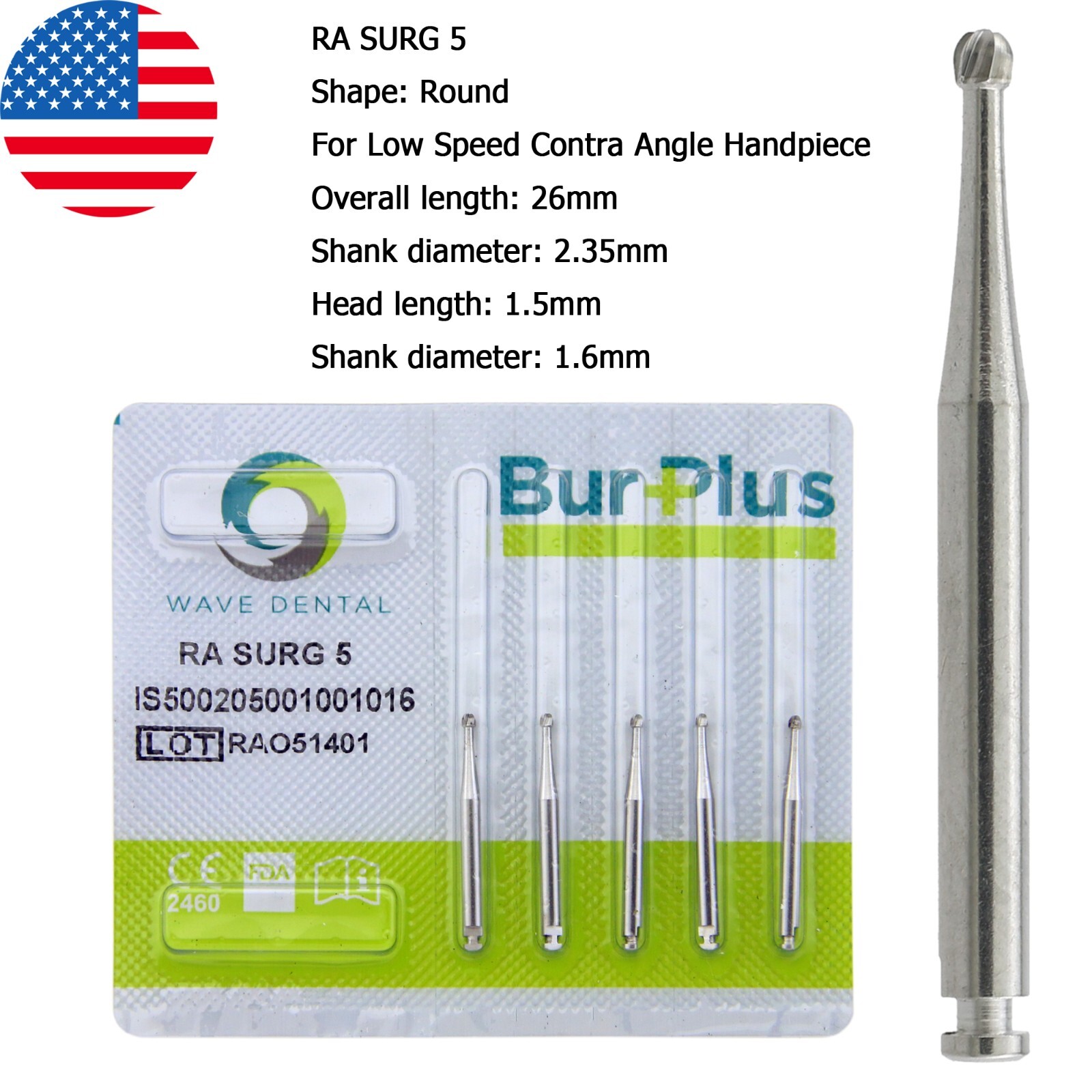 Wave Dental Carbide Burs Surgical Bur Latch 2.35mm RA SURG 2 4 6 8 Contra Angle