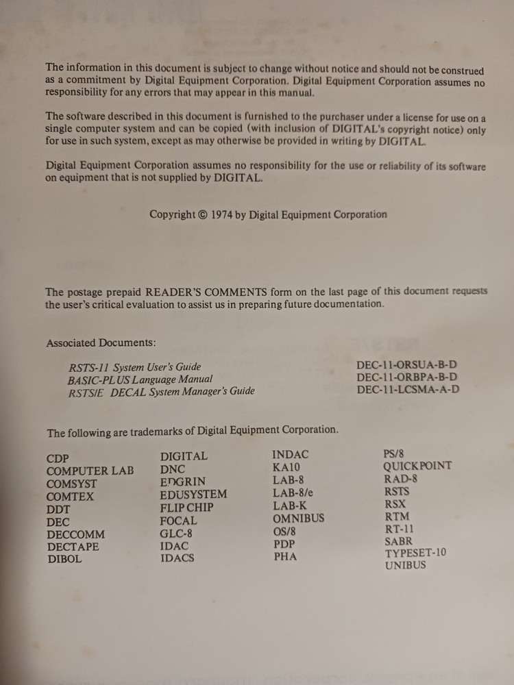 Digital Equipment Corporation (DEC) RSTS/E DECAL Instructor's Guide