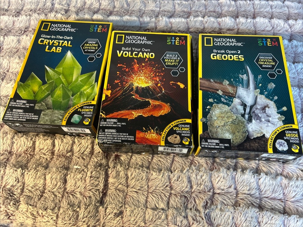 3 National Geographic Stem Science Projects  Crystal Lab, Volcano , Geodes
