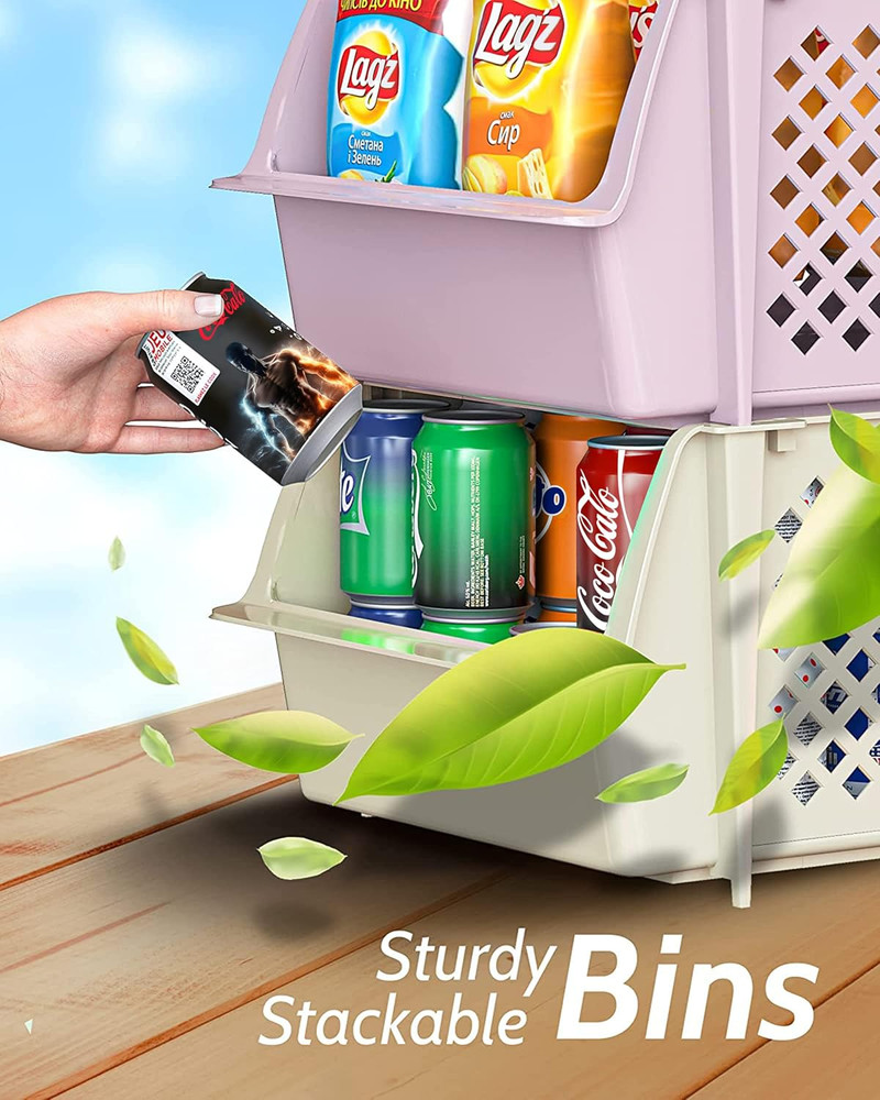 Tidyfriend Stackable Storage Bins for Pantry, 4 Pack Stackable Bins for Organizi