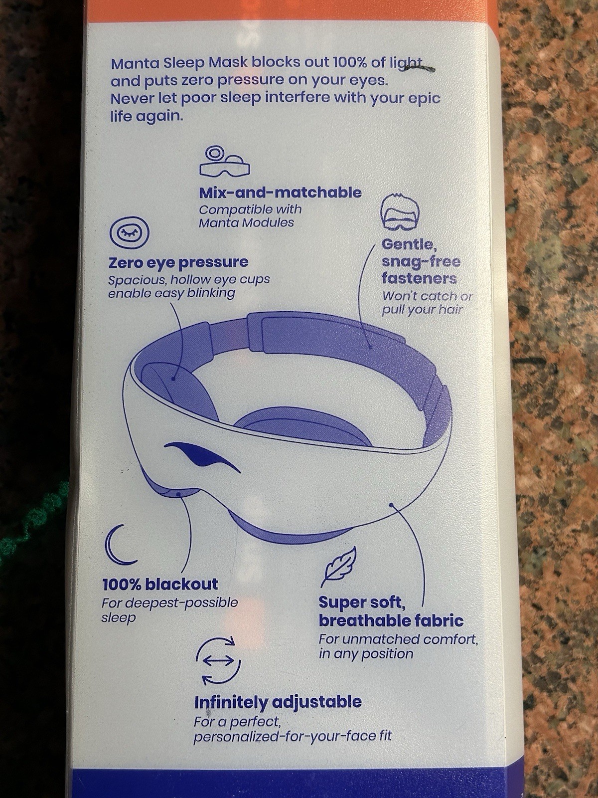 Manta Sleep Mask, 100% Blackout, Super Soft, Zero Eye Pressure. Color: Gray. New