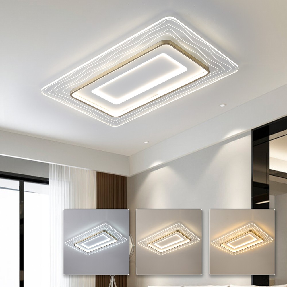LED Rectangle Chandelier Flush Mount LED Ceiling Light w/Remote Control 110-220V